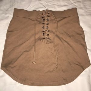 F21 Tan miniskirt.